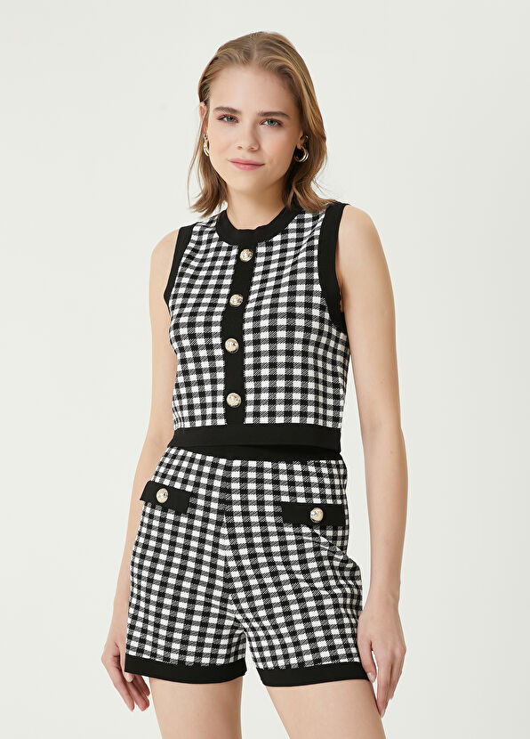 Beymen Club Black White Checkered Knit Tank Top - 1