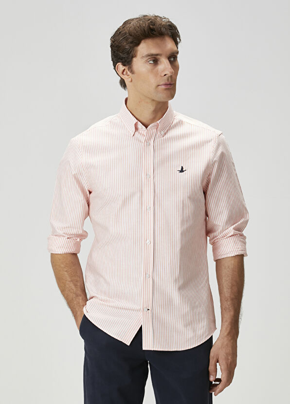 Beymen Club Comfort Fit Orange Striped Oxford Shirt - 2