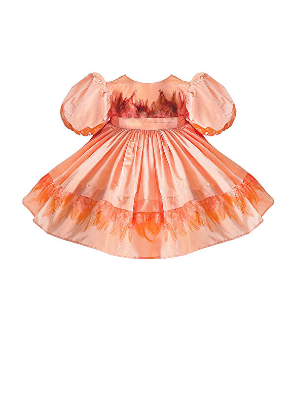 Lullmom Somon Tafta Kısa Kollu Kız Çocuk Elbise - 1