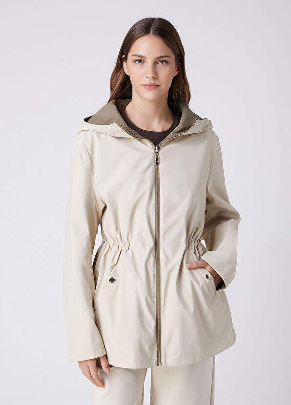Beymen Club Khaki Ecru Reversible Hooded Coat - 4