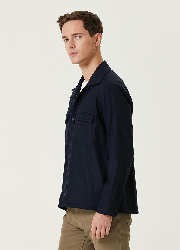 Beymen Club Lacivert Yün Flanel Dış Gömlek - 4