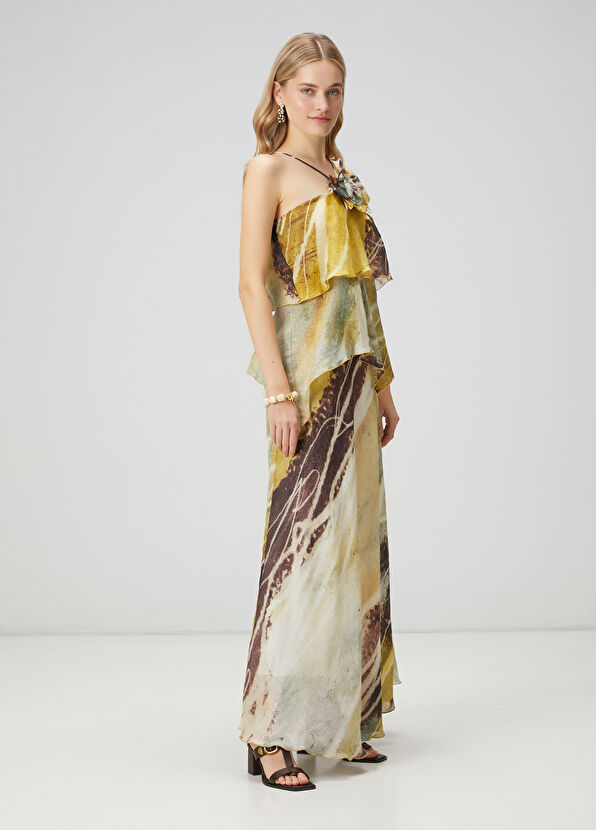 Beymen Club Neon Sarı Soyut Desenli Uzun Abiye Elbise - 4