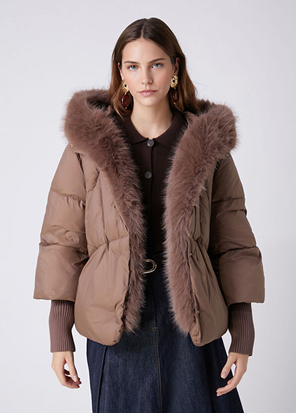 Beymen Club Taupe Hooded Puffer Jacket - 2