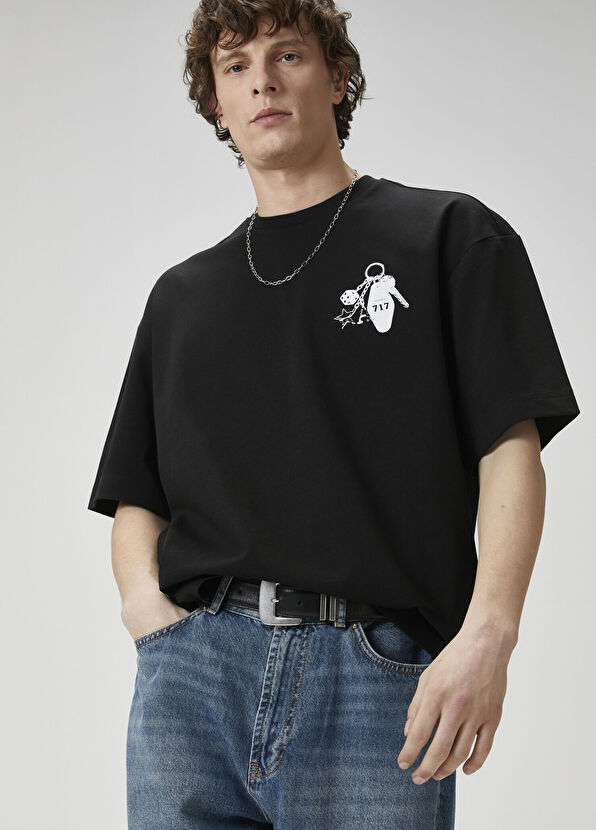 Academia Black Key Print Oversize T-shirt - 4