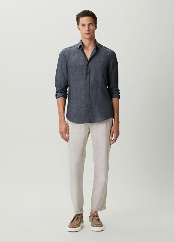 Beymen Club Comfort Fit Italian Collar Delave Linen Shirt - 3