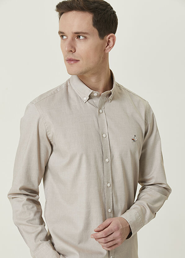 Beymen Club Slim Fit Beige Oxford Shirt - 2