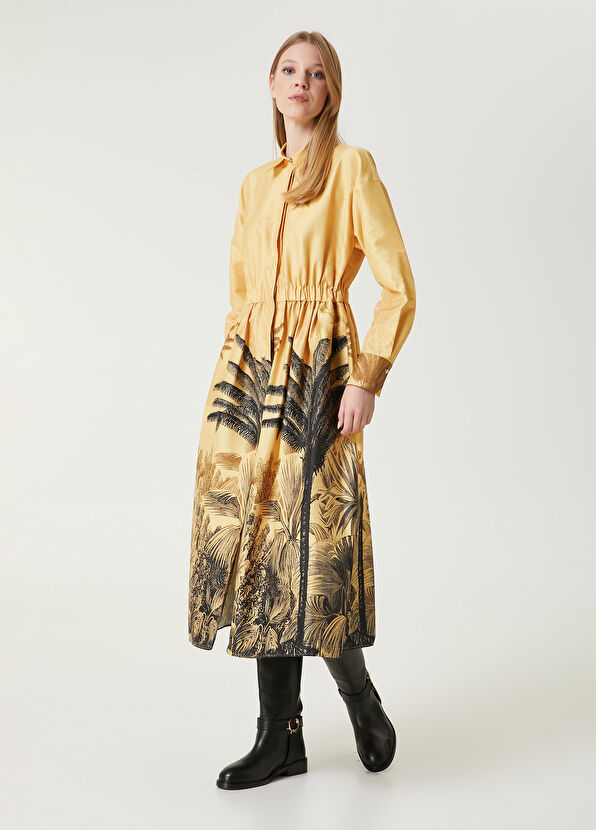 Beymen Club Sarı Palmiye Desenli Midi Elbise - 4