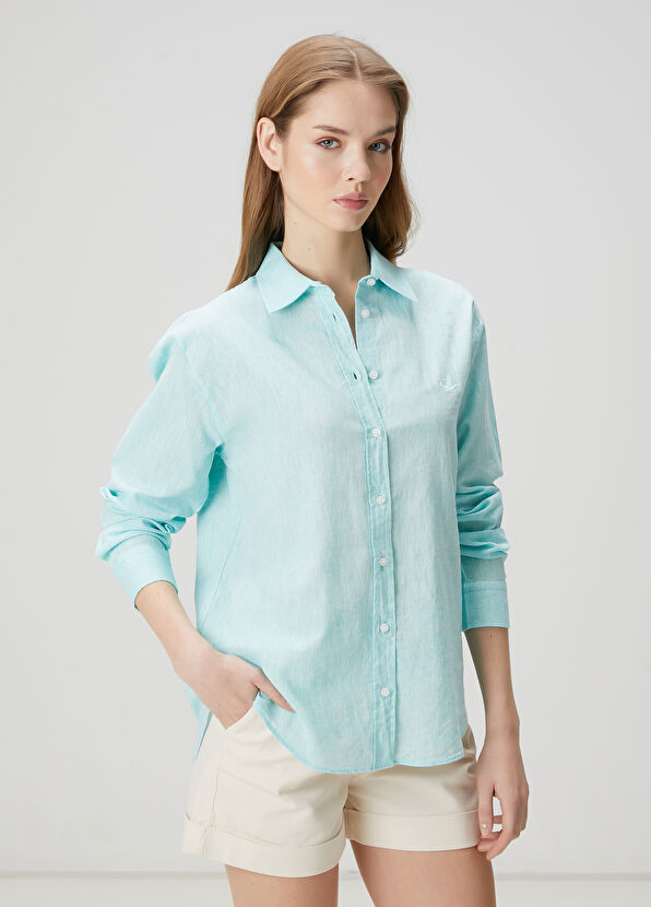 Beymen Club Turkuaz Keten Gömlek - 1