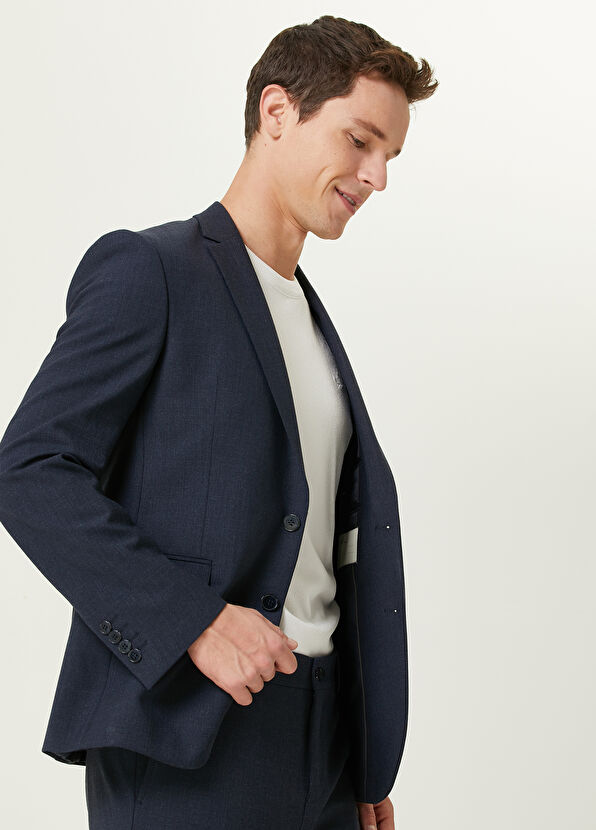 Beymen Club Drop 6 Mikro Desenli Lacivert Yün Takım Elbise - 2