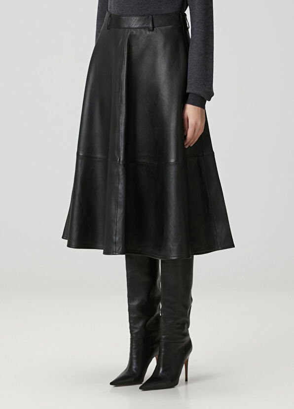 The Frankie Shop Black Midi Leather Skirt - 2
