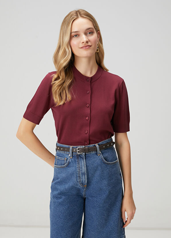 Beymen Club Bordo Kısa Kol İpek Hırka - 1