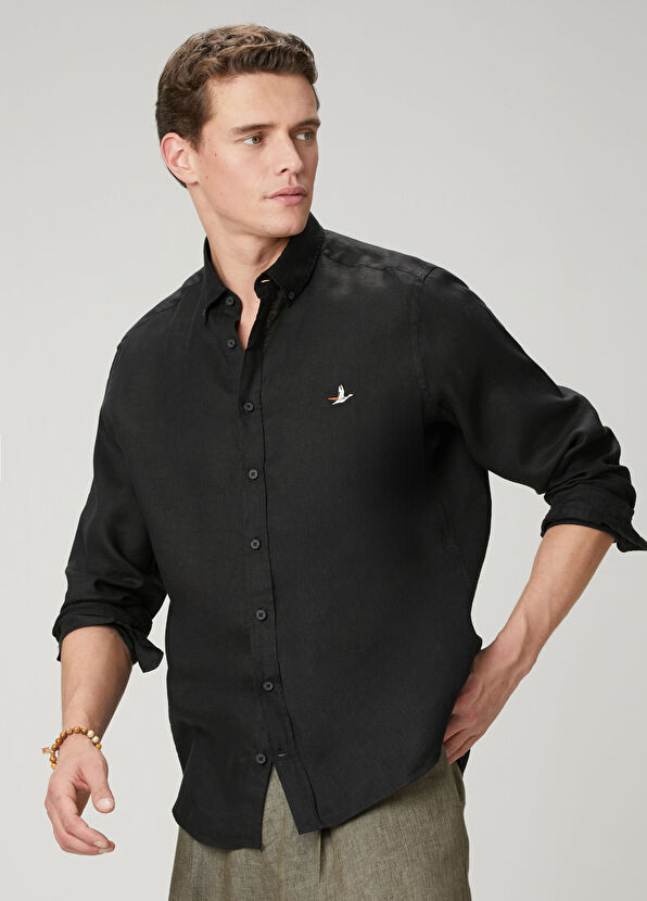 Beymen Club Siyah Comfort Fit Keten Gömlek - 2