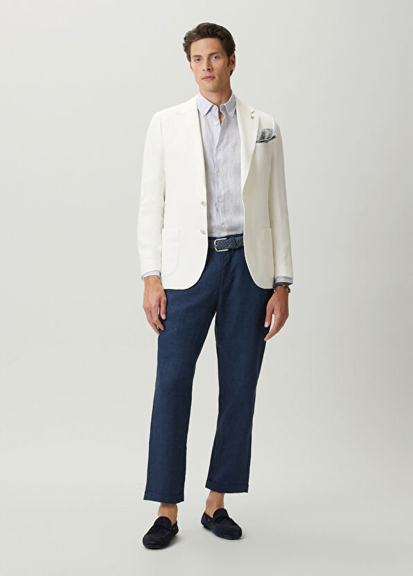 Beymen Club Regular Fit Mavi Çizgi Desenli Keten Gömlek - 3