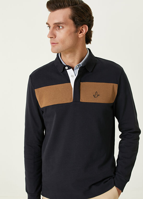 Beymen Club Navy Blue Long Sleeve Logo Detailed T-Shirt - 2