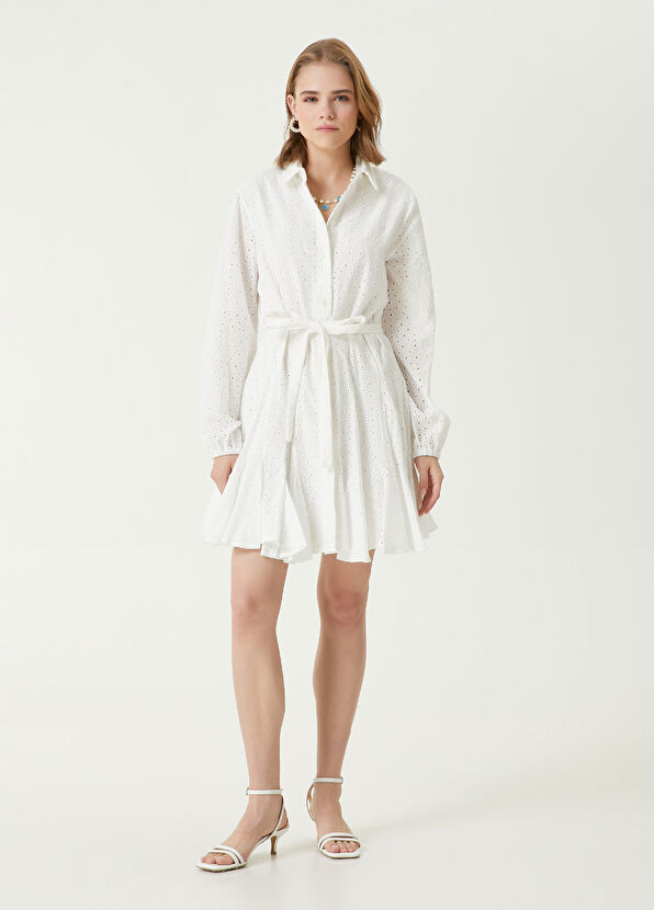 Beymen Club Off White Embroidered Mini Shirt Dress - 1