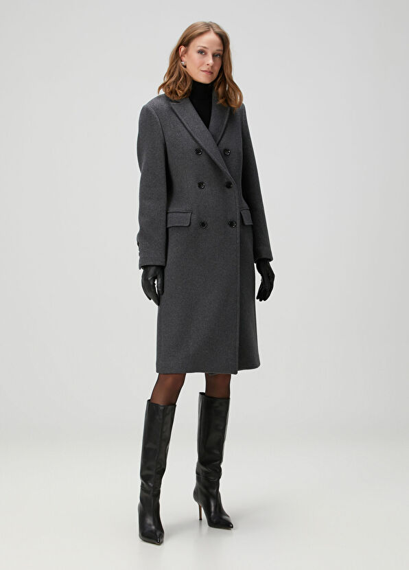 Antrasit Kruvaze Yün Palto - Görsel 4