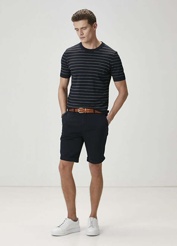 Beymen Club Navy Blue Stripe Patterned Short Sleeve Sweater - 3