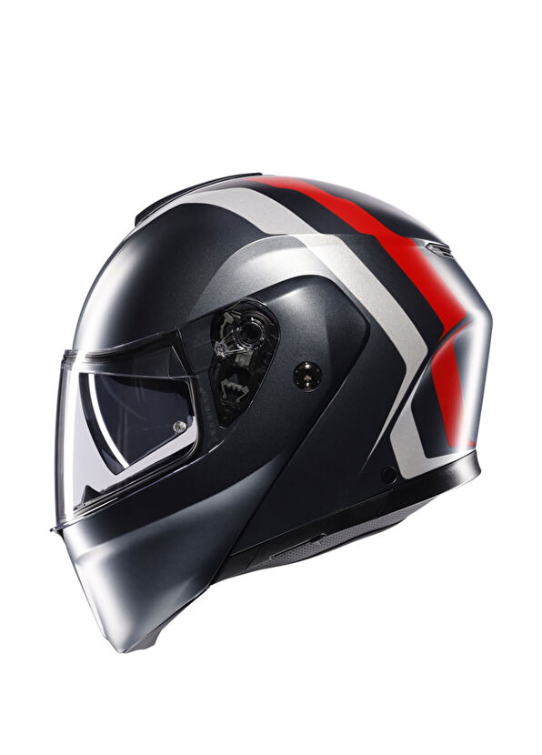 Agv Streetmodular Resı Matt Grey Silver Red Çene Açılır Motosiklet Kaskı - 4