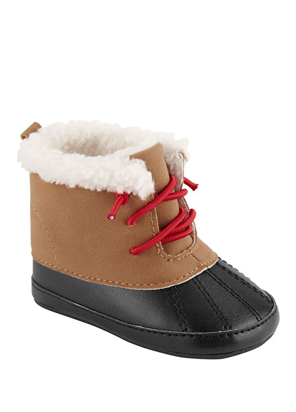 Carter's Brown Toddler Boy Slippers with Red Lace Detail - 2