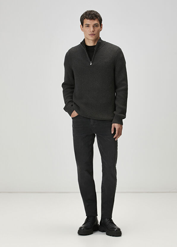 Beymen Club Antrasit Yakası Fermuarlı Kazak - 1