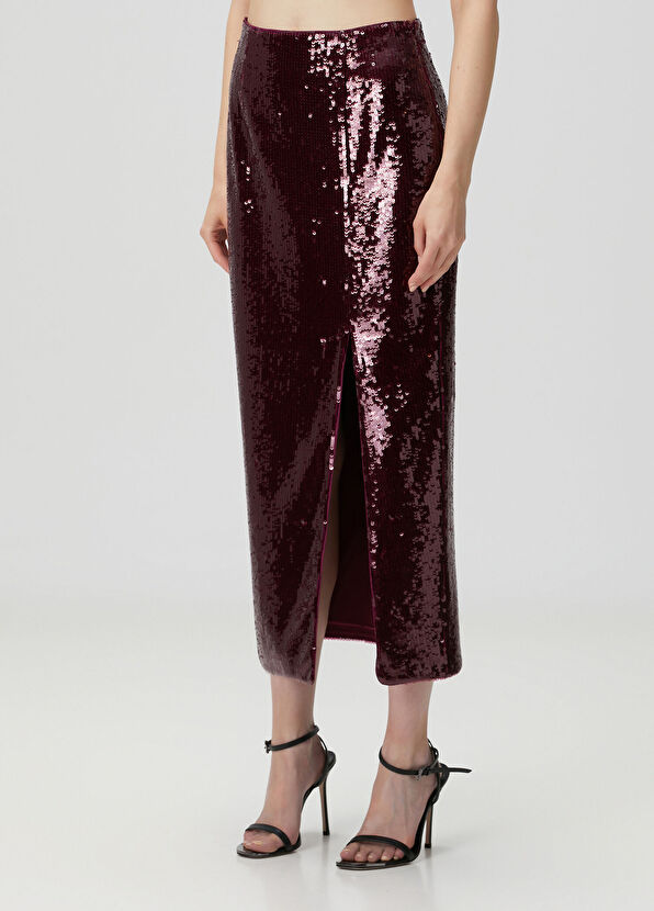 Roland Mouret Burgundy Sequined Midi Evening Skirt - 2