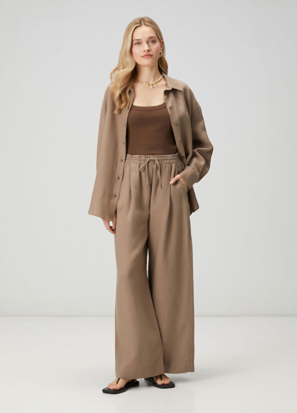 Beymen Club Mink Wide-Leg Linen Trousers - 1
