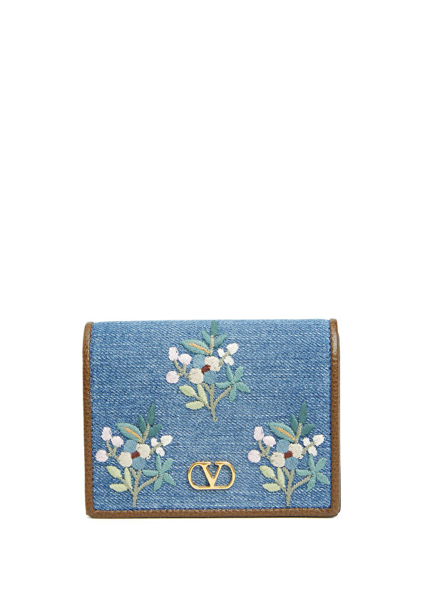 Valentino Garavani VLogo Blue Women's Denim Wallet - 1