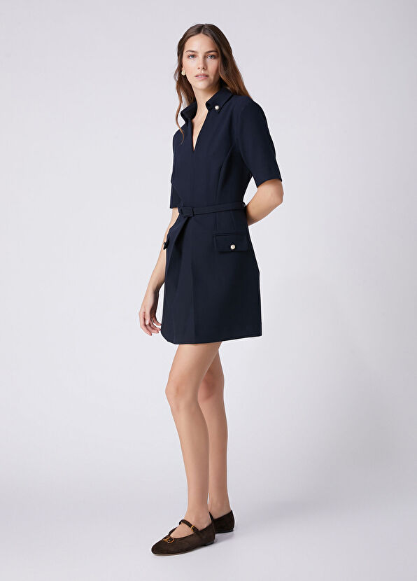 Beymen Club Lacivert Pile Detaylı Mini Elbise - 4