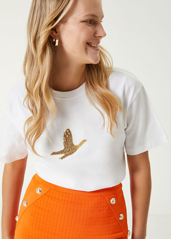 Beymen Club Beyaz Taşlı Logo İşlemeli T-shirt - 2