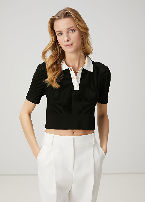 Beymen Club Siyah Beyaz Kısa Kol Polo Kazak - 4