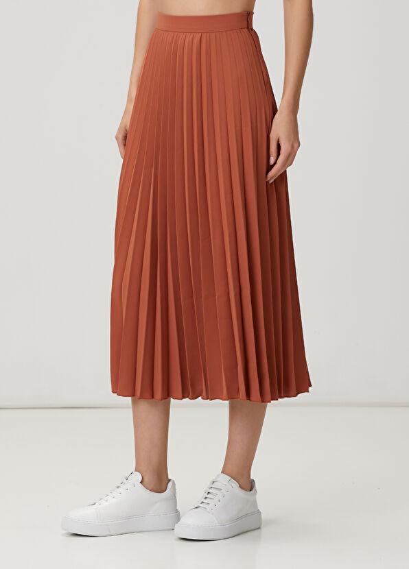 Beymen Club Kiremit Plisoleil Midi Krep Etek - 2