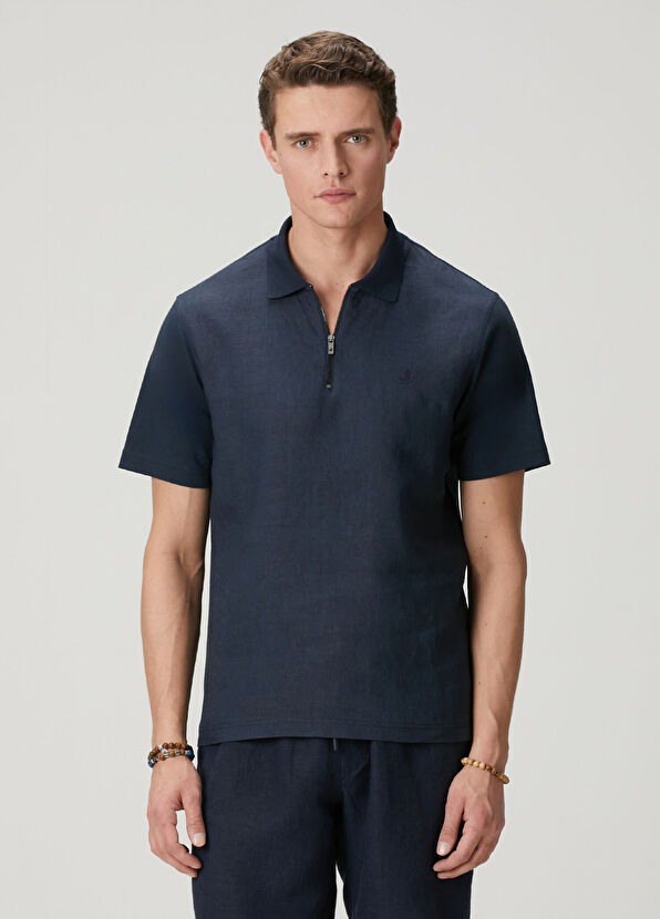 Beymen Club Navy Blue Comfort Fit Linen Insert Polo T-Shirt - 3