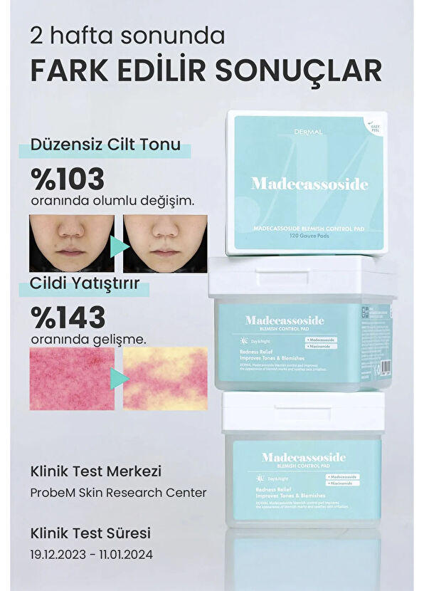 Dermal Madecassoside Blemish Control Pad 120’li Gözenek Arındırıcı ve Sivilce Karşıtı Tonik Ped 200 ml - 3