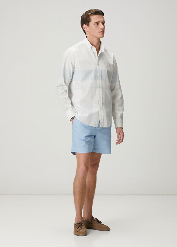 Beymen Club White Blue Patterned Regular Fit Cotton Shirt - 3