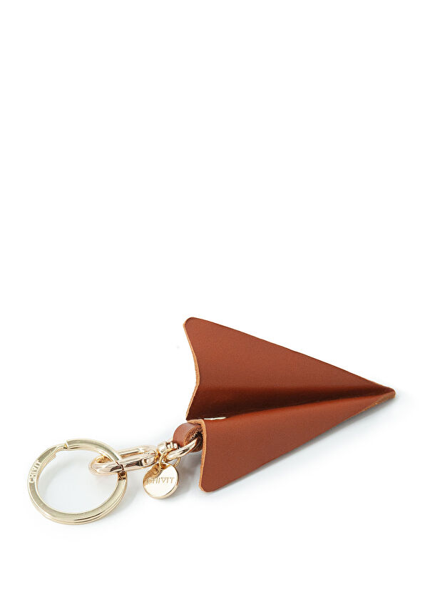 Chivit Origami Uçak Figürlü Konyak Deri Charm Unisex Anahtarlık  - 2