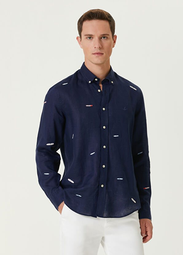 Beymen Club Comfort Fit Surfboard Embroidered Linen Shirt - 1