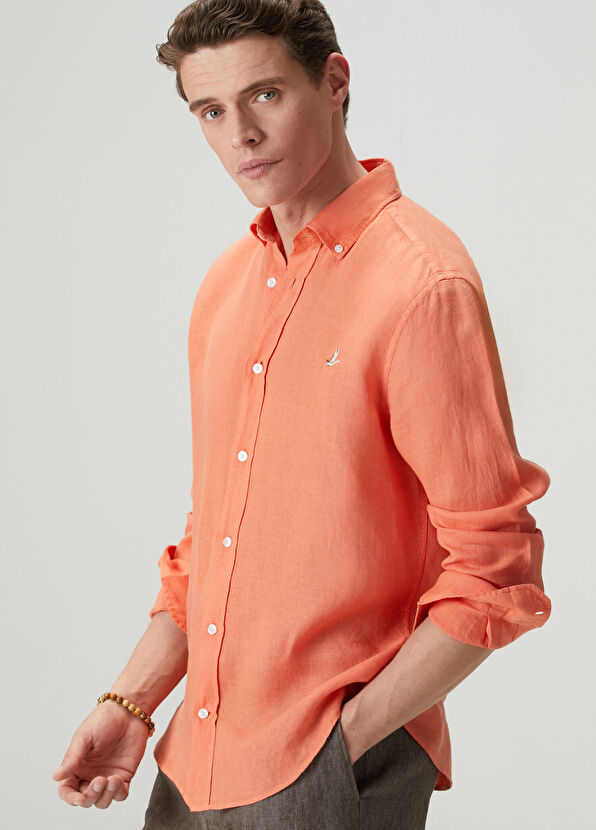 Beymen Club Comfort Fit Pomegranate Flower Linen Shirt - 2