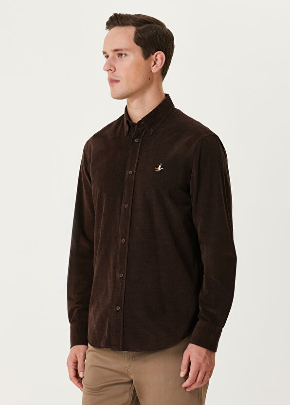 Beymen Club Comfort Fit Brown Velvet Shirt - 4