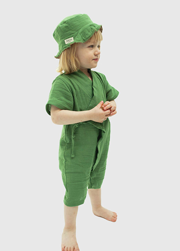 Totzee Çimen Yeşili Müslin Uzun Unisex Bebek Kimono Tulum - 2