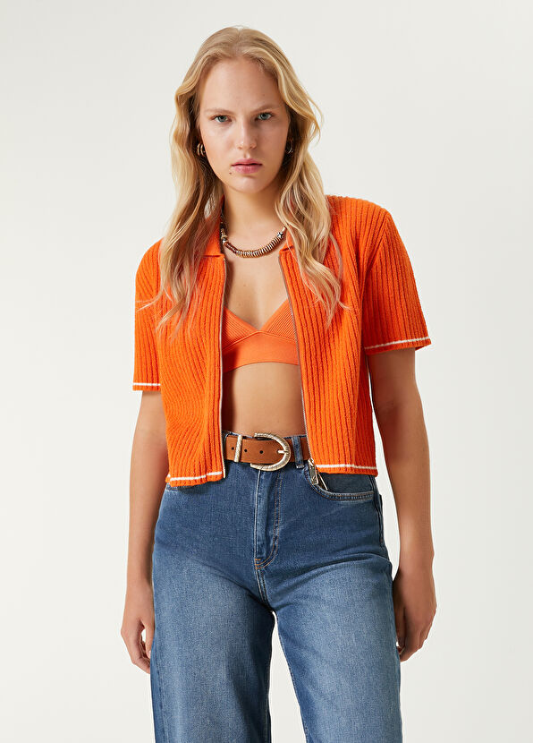 Beymen Club Orange Terry Textured Crop Cardigan - 4