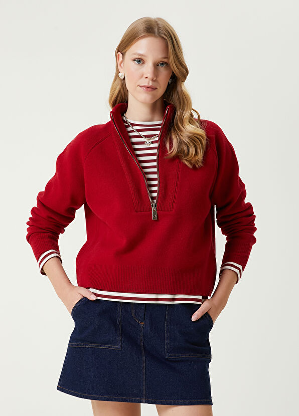 Beymen Club Red Zippered Wool Sweater - 3