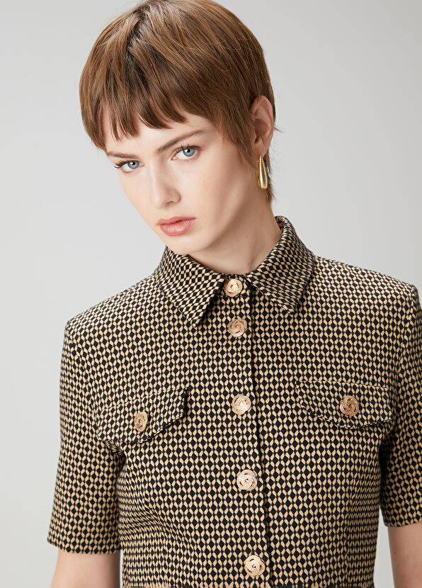 Beymen Club Gold Siyah Desenli Mini Elbise - 4