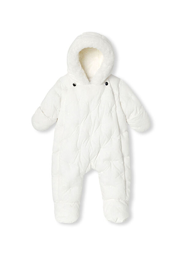 Jacadi Paris Kırık Beyaz Kapüşonlu Kız Bebek Astronot Tulum Mont - 1