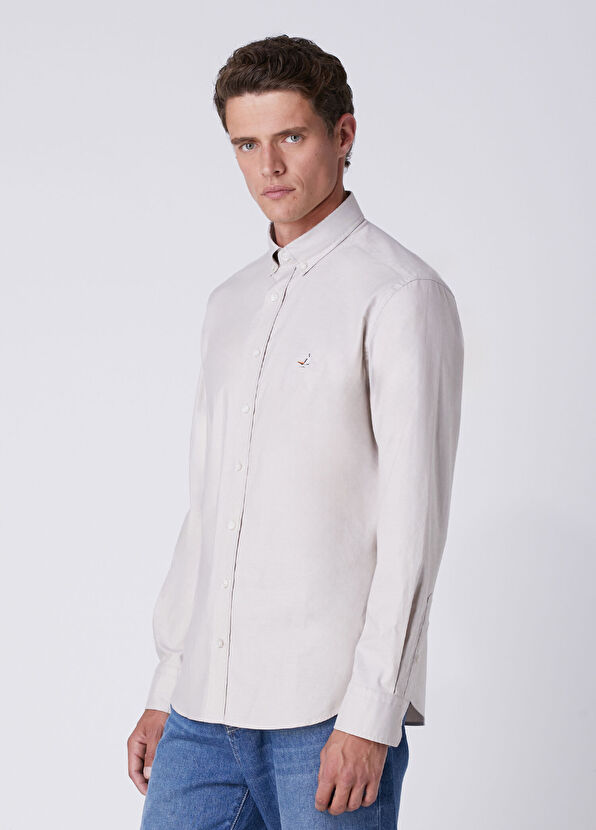 Beymen Club Slim Fit Bej Lycralı Oxford Gömlek - 4