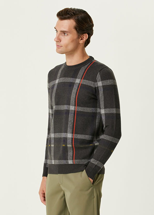 Beymen Club Gri Melanj Ekose Desenli Kazak - 4