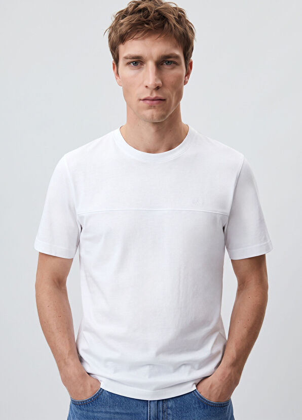 Beymen Club Relax Fit Off White Rib Detailed T-Shirt - 2