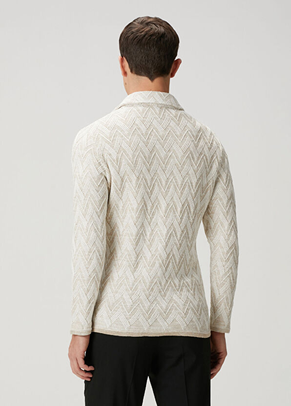 Maurizio Baldassari Bej Beyaz Zikzak Desen Jakarlı Triko Ceket - 4