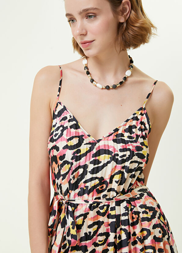 Beymen Club V Yaka Leopar Desenli Pilili Midi Elbise - 2