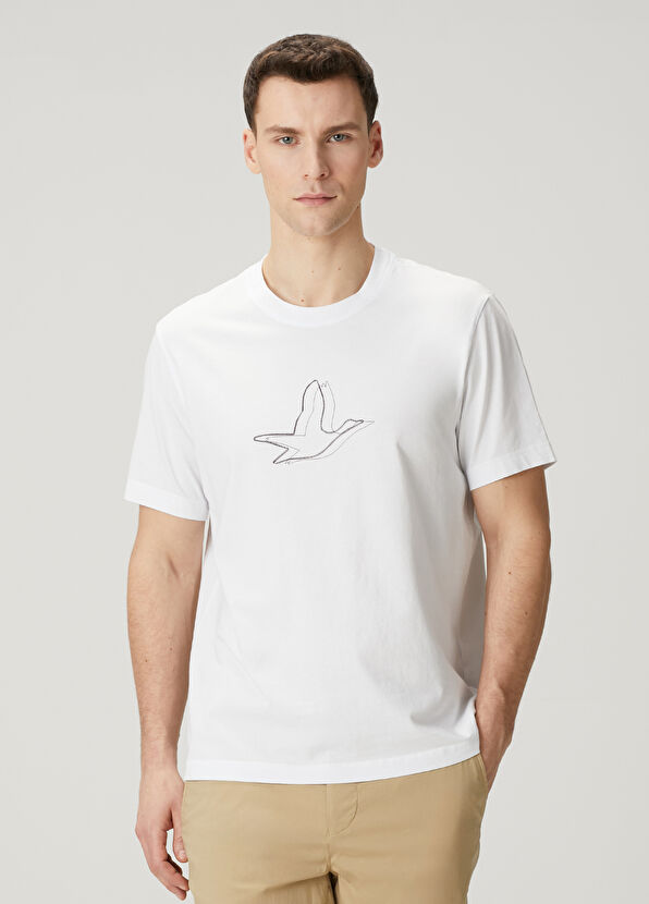 Beymen Club Relax Fit White Artwork Goose Detailed T-Shirt - 1