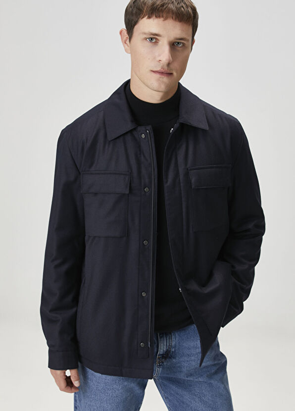 Lacivert Yün Flanel Dış Gömlek - Görsel 2